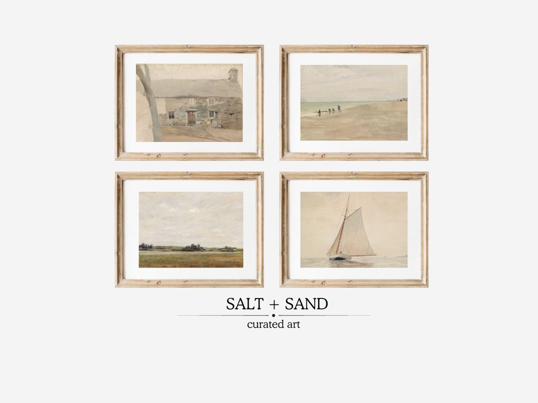 Vintage Coastal Gallery Wall Art Set | Seascape Painting (digital ...