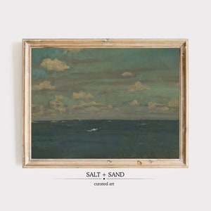 Vintage seascape oil painting l Moody coastal print l Blue wall art l Beach house decor l Rustic seascape l Lakehouse decor l Muted print