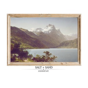 Scenic Lake Oil Painting l Rustic Lake House Decor l Serene Mountain Print l Muted Landscape | Vintage Oil Painting l French Country Decor