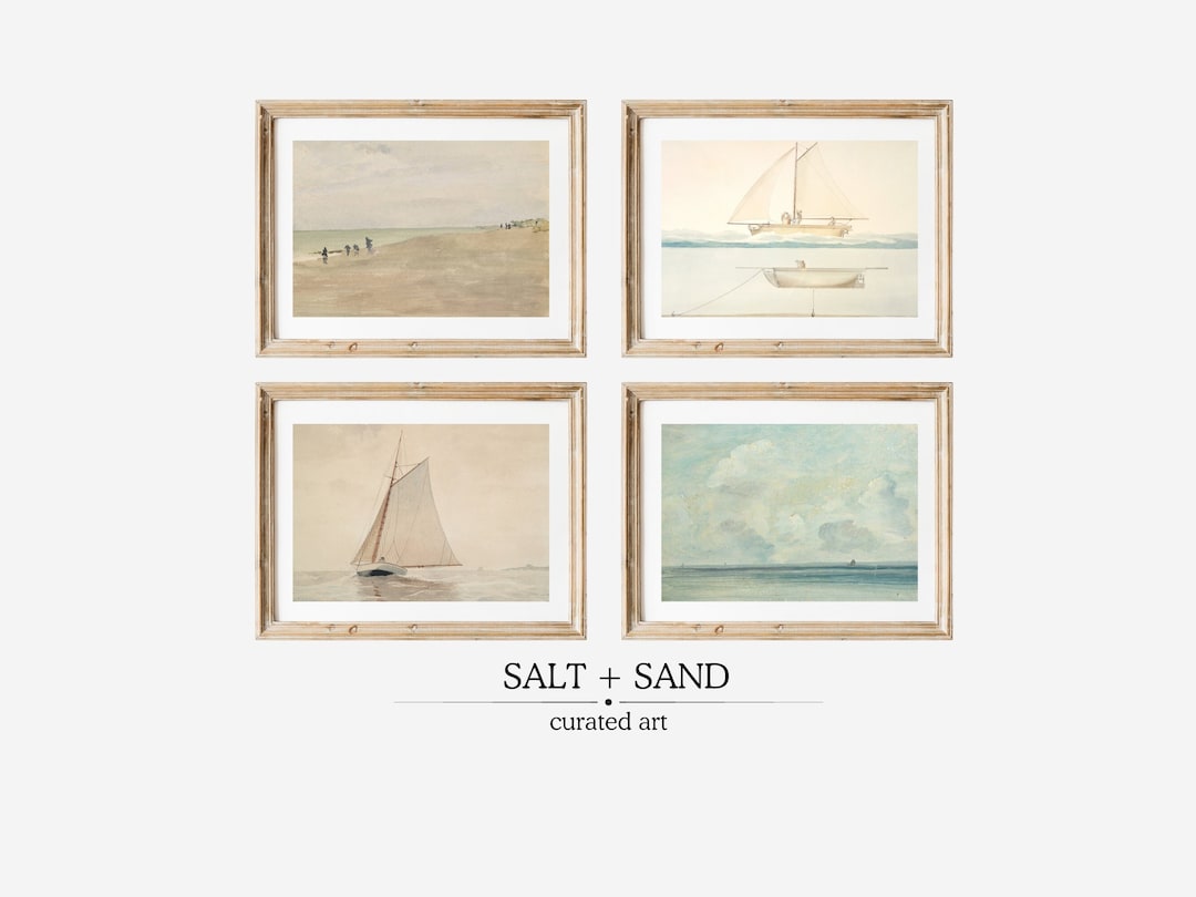 Vintage Coastal Art L Set of 4 Gallery Wall Set L Coastal Landscape L