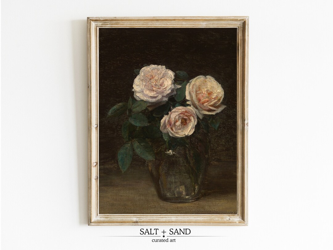 Vintage Rose Painting | Dark Floral Still Life Antique Art (printable ...