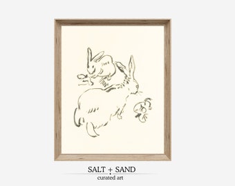 Antique Bunny Sketch Print, Vintage Nursery Decor (Digital Download)