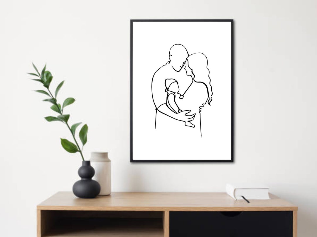 Family Line Art Father, Mother and Baby Line Drawing Line Art Line ...
