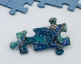 Jigsaw Puzzle Piece Pin Brooch Badge Upcycled Recycled Handmade Geek Jewellery Heye Terrific Treasures