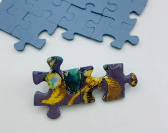 Jigsaw Puzzle Piece Pin Brooch Badge Upcycled Recycled Handmade Geek Jewellery Heye Terrific Treasures