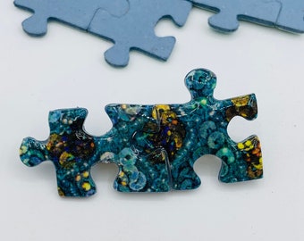 Jigsaw Puzzle Piece Pin Brooch Badge Upcycled Recycled Handmade Geek Jewellery Heye Terrific Treasures