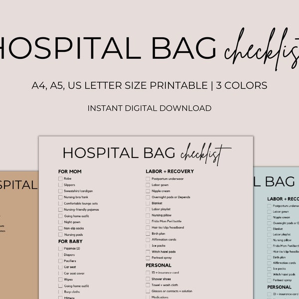 Hospital Bag Checklist, Hospital Bag, Baby Essentials, Baby Bag Essentials, Birth Packing List, Birth Essentials, Labor and Delivery Bag