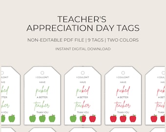 Teacher Appreciation Gift Tags, Printable Thank You Tags (Digital Download)