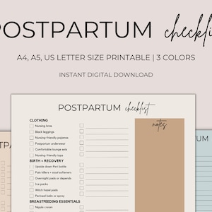 Postpartum Checklist, Postpartum Checklist Printable, Postpartum Planner, Postpartum Essentials Checklist, Postpartum Recovery Guide