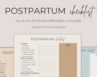 Afdrukbare postpartumchecklist, New Mom Planner (digitale download)