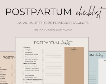 Postpartum Checklist, Postpartum Checklist Printable, Postpartum Planner, Postpartum Essentials Checklist, Postpartum Recovery Guide