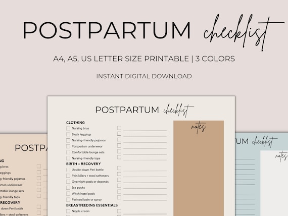 Postpartum Checklist Printable, New Mom Planner (Digital Download)