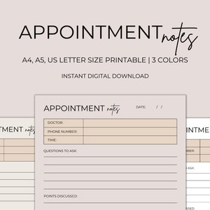 Doctors Appointment Notes, Doctors Appointment Planner, Medical Planner ...