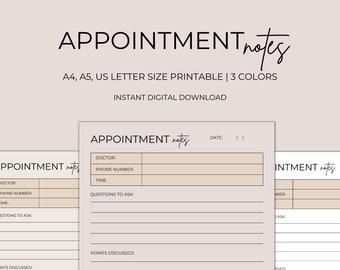 Doctor Appointment Notes, Medical Planner (Digital Download)