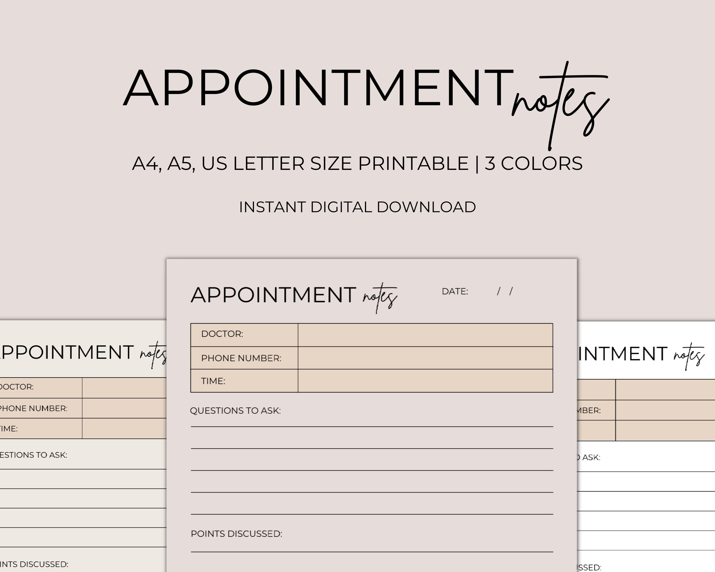 Doctors Appointment Notes, Doctors Appointment Planner, Medical