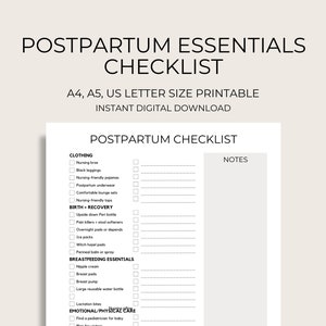 Minimalist Postpartum Checklist, Postpartum Checklist Printable, Postpartum Planner, Postpartum Essentials Checklist, Postpartum Recovery