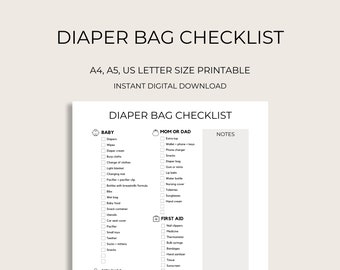 Minimalist Diaper Bag Checklist, Diaper Bag Checklist, Baby Bag Checklist, Baby Bag Essentials, Diaper Baby for Newborn and Toddler, New Mom