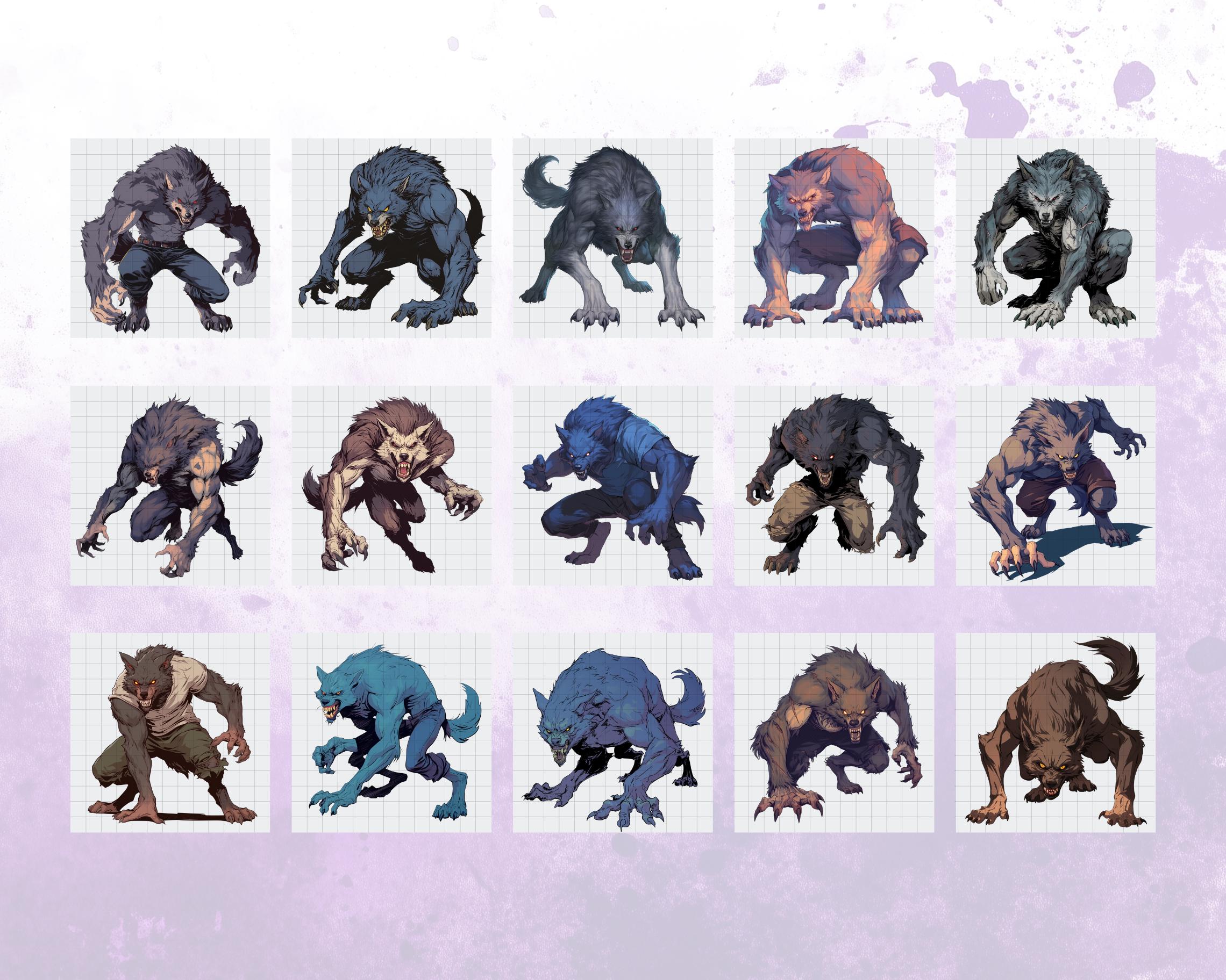 Werewolf Monster Pack 1 Clipart | Set of 25 300 DPI Files Digital