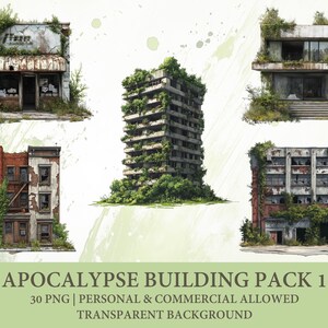 Apocalyps gebouw pack clipart | Set van 30 png-bestanden digitale download - pak 1