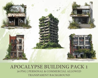 Paquete de construcción de Apocalypse Clipart / Conjunto de 30 archivos PNG Descarga digital - Paquete 1