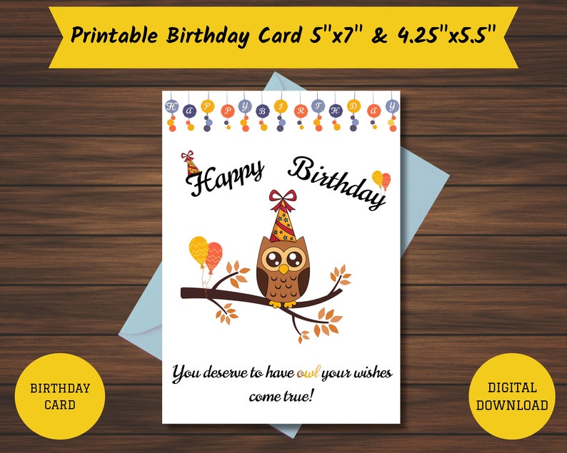 Printable Owl Birthday Card Greeting Card Cute Card - Etsy