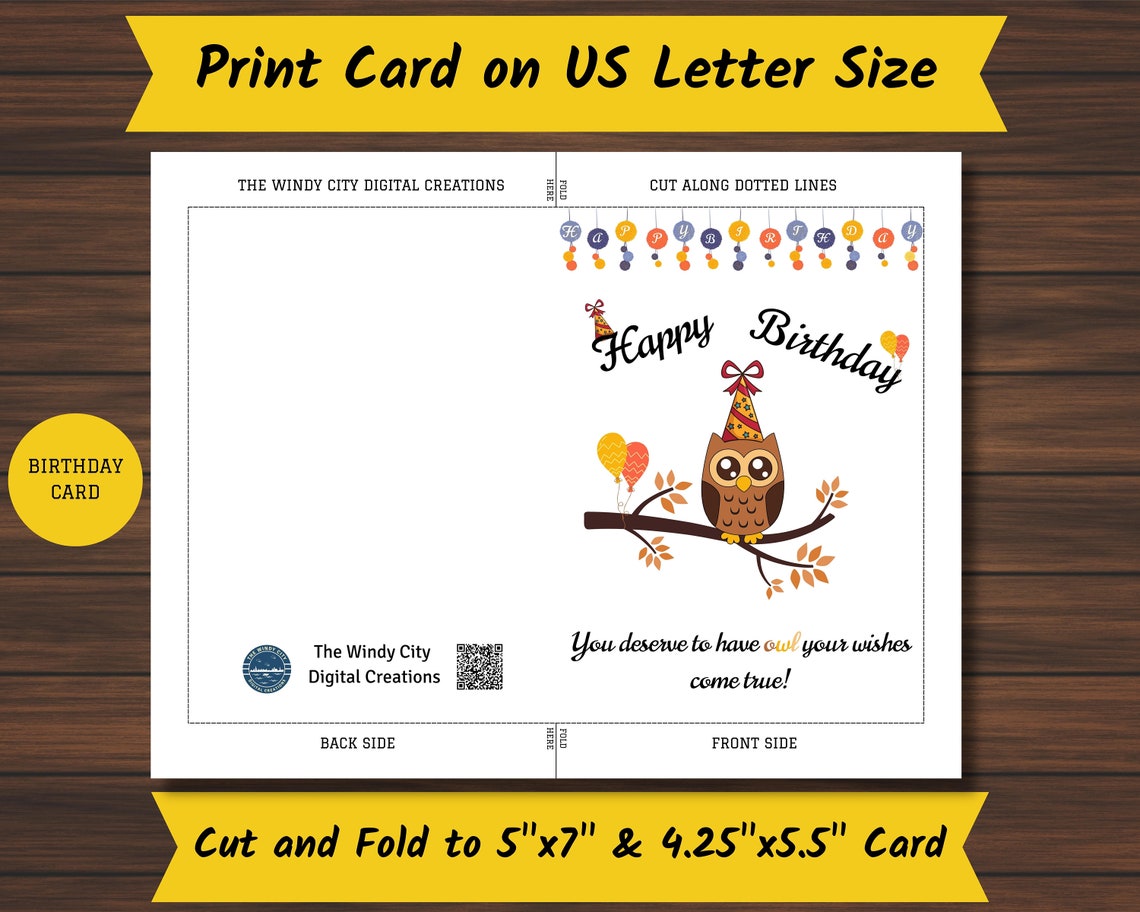 Printable Owl Birthday Card, Greeting Card, Cute Card, Printable Card ...