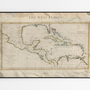 Mapa de las Indias Occidentales de 1785 / Mapa antiguo colonial británico genuino para descarga digital / Arte de pared vintage de las Indias Occidentales, incluidas las Bahamas