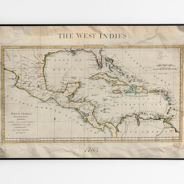 1785 West Indies Map | Genuine British Colonial Antique Map for Digital Download | Vintage Wall Art of The West Indies Including The Bahamas