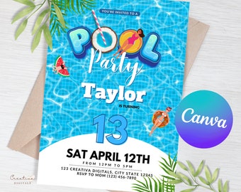 Pool Party Invitation | Swimming Party | Pool Party Summer | Pool Party Birthday Invitation | Summer Party Invitation | Editable Template