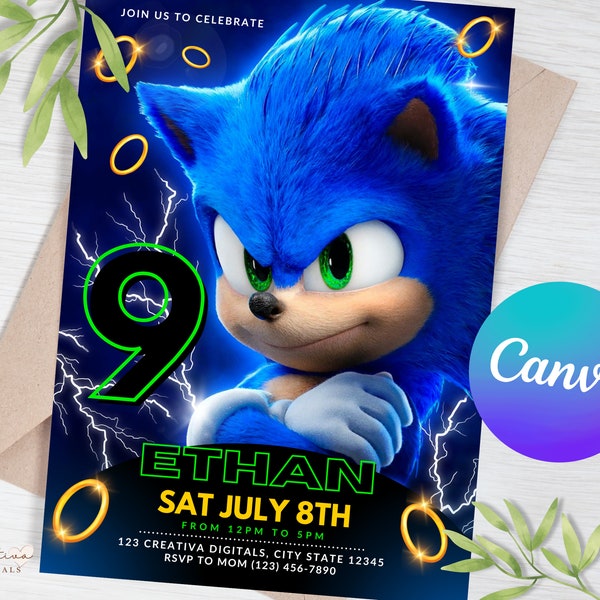 Sonic Invitation | Sonic The Hedgehog  | Editable Sonic Birthday Invitation | Digital Kids Party Invite | Editable Digital Invitation