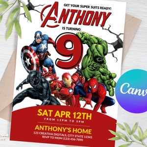 Avengers Party Editable Template | Superhero Birthday Invitation |Superheroes Party Invite | Editable Birthday Party Invitation |