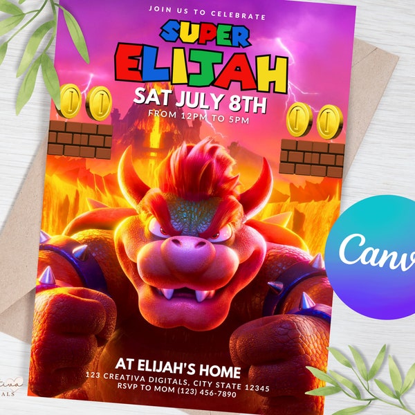 Bowser Birthday Invitation | Super Mario Birthday Invitation | Editable Template | Mario Party Invitation |Super Mario Bros Instant Download