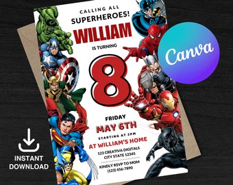 Superhero Invitation | Avengers Party Editable | Superheroes Party Invite Template | Marvel Editable Birthday Party Invitation for Boys