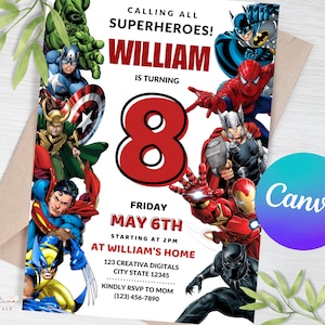 Superhero Birthday Invitation | Avengers Party Editable Template | Superheroes Party Invite | Editable Birthday Party Invitation |