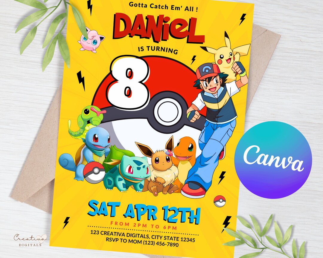 Pokemon Birthday Invitation Editable Invitation Kids Birthday Invite