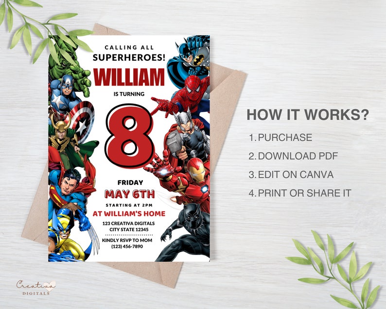 Superhelden-Einladung Avengers Party Bearbeitbar Superhelden-Party einladen Vorlage Marvel-bearbeitbare Geburtstagsfeier-Einladung für Jungen Bild 2