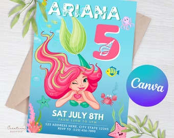 Mermaid Birthday Party Invitations | Mermaid Invite | Instant Download  | Girl Birthday Invite | Mermaid Template Download | Digital File