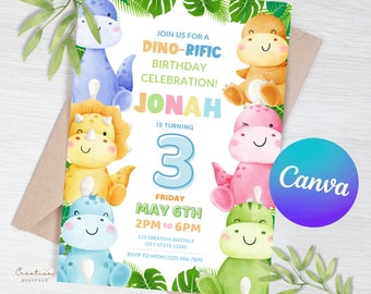 Invitation d'anniversaire de dinosaure | Fête des dinosaures | Invitations dinosaures | Faire-part d'anniversaire pour enfants | faire-part modifiable | Faire-part bébé dinosaure