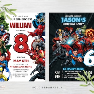 Invitation de super-héros Fête des Avengers modifiable d'invitation à une fête de super-héros Faire-part d'anniversaire modifiable Marvel pour garçons image 6