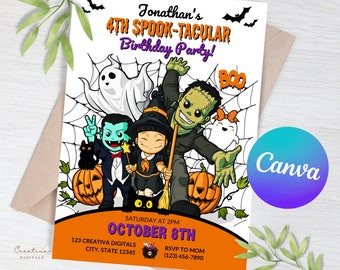 Invitation à la fête d'Halloween | Invitation d'anniversaire d'Halloween | Invitation modifiable | Fête d'Halloween pour enfants | Invitation numérique d'anniversaire d'Halloween