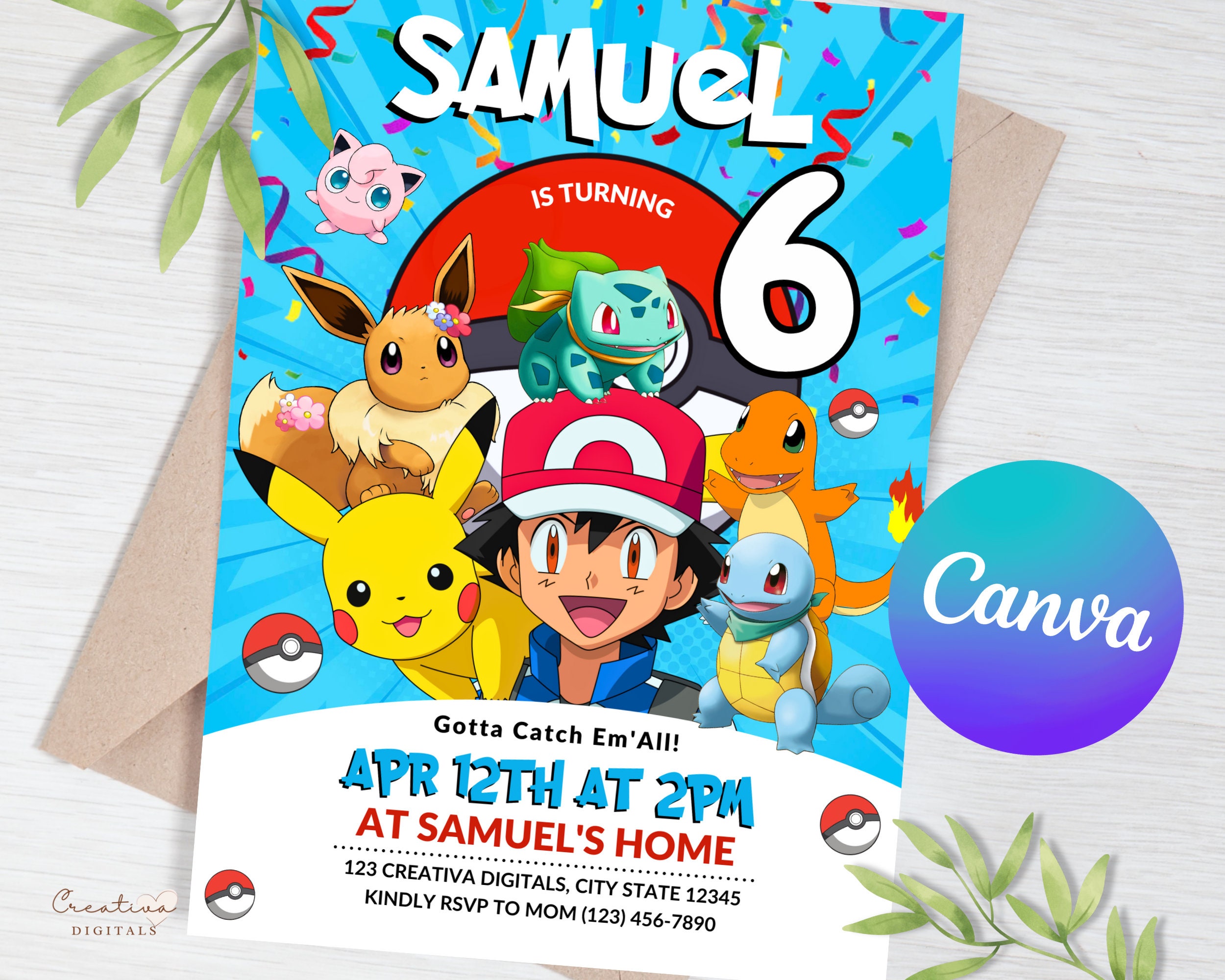 Pokemon Birthday Invitation Editable Invitation Kids Etsy