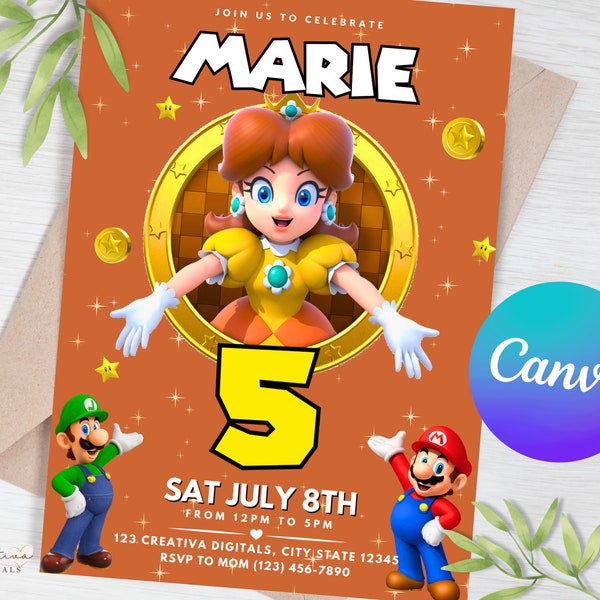 Princess Daisy Birthday Invitation | Mario Princess Invitation | Super Princess Invitation For Girls | Princess Daisy Invite