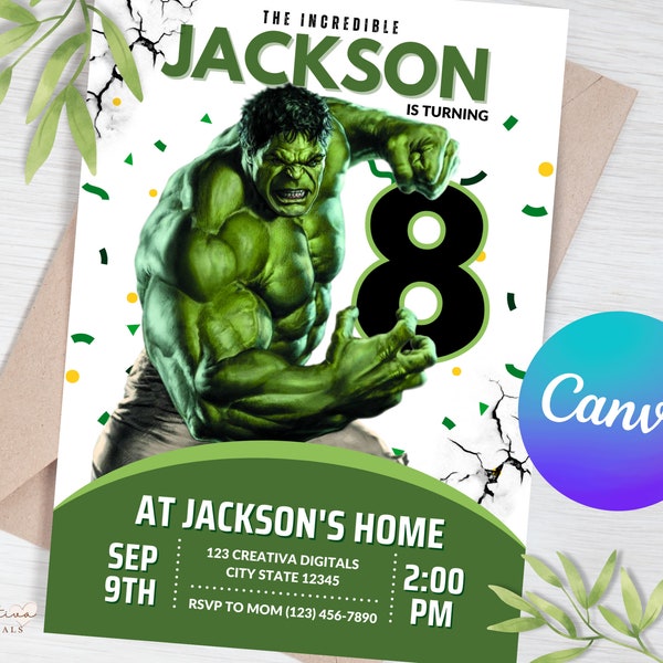 Invitation d'anniversaire de super-héros | Invitation Hulk modifiable | L'invitation d'anniversaire de Hulk | Invitation d'anniversaire de super héros | Invitation numérique