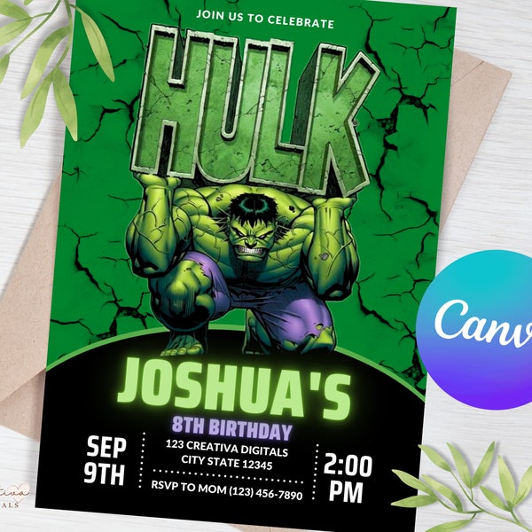 The Hulk Birthday Invitation | Superhero Birthday Invite | Editable Hulk Invitation | Super Heroes Birthday Invitation | Digital Invitation