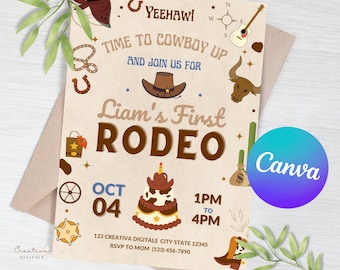 First Rodeo Birthday Invitation | First Rodeo Invitation Template | Birthday Boy First Rodeo | Editable My 1St Rodeo Invitation