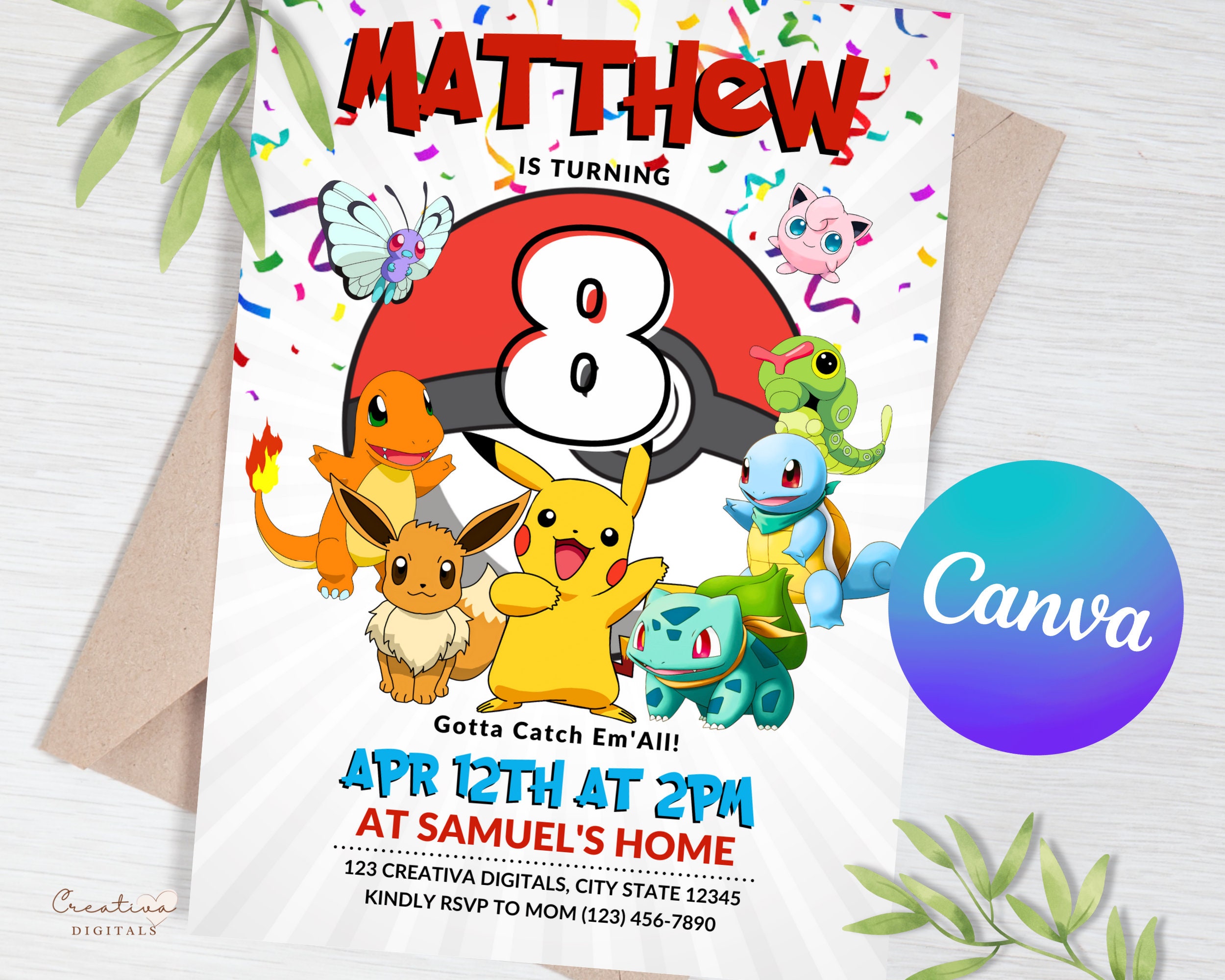 Invitations Pokémon de luxe, Pikachu, paq. 8