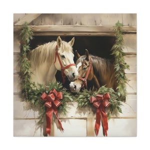 Christmas Horses Wall Art Canvas Print Holiday Barn Print Country Horses Wall Art Christmas Horse Stables Art Print Christmas Holiday Canvas