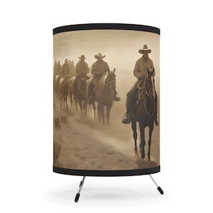 Old West Cowboys Tripod Lamp with High-Res Printed Shade Bedside Night Light Western Graphic Lamp Bedroom Table Den Library Western Lamp