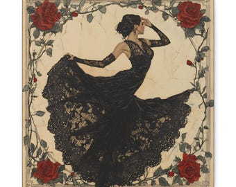 Flamenco Dancer Canvas Print: Romantic Spanish Art in Black Lace