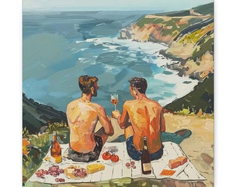 Gay Couple Art Print: Beach Picnic Canvas Wall Art
